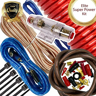 #ad Audiotek 4 Gauge Amp Kit Amplifier Install Wiring Complete 4 Ga Wire 2500W Red $22.99