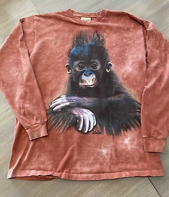 #ad Vintage Y2K The Mountain Baby Monkey Adult L Long sleeve 1998 Graphic Tee USA $27.99