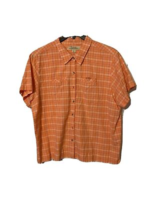 #ad Cabela#x27;s Blouse Shirt Top Womens Plus Size XXL 2X Plaid short sleeve orange $27.77