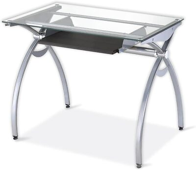 #ad Techni Mobili Modern Work Desk 43.25” Wide Tray Perfect Clear Contempo Glass Top $267.53