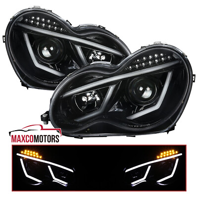 #ad Jet Black Projector Headlight Fits 2001 2007 Benz W203 C Class C230 C320 LED Bar $230.49
