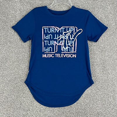 #ad MTV Top Junior Medium Blue Short Sleeve Crew Neck Music Casual Ladies $0.99