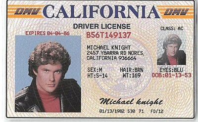 #ad Knight Rider Michael Knight Drivers License Laminated Replica KITT Hasselhoff $2.99