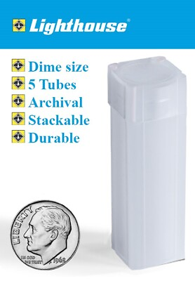 #ad 5 US Dime Size Square Coin Tubes Archival Stackable Durable Lighthouse Numis $8.90