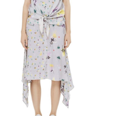 #ad Topshop Women Multicolor Asymmetrical Hem Side Mixed Floral Print Skirt Size 4 $34.99