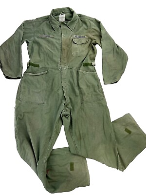 #ad Vintage US Air Force Sateen Coveralls Cotton Type 1 OD Green Sz XL X Large $64.95