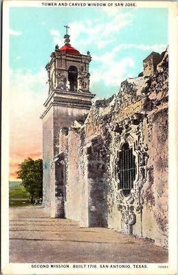 #ad Tower amp; Carved Window San Jose Mission Texas White Border Antique Postcard A100 $7.00