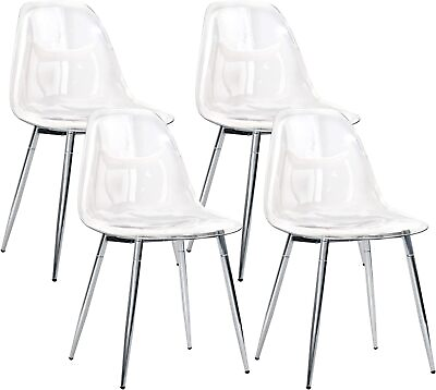#ad CangLong Acrylic Ghost Crystal Seat Modern Plastic Shell Accent Side Chairs Leg $244.44