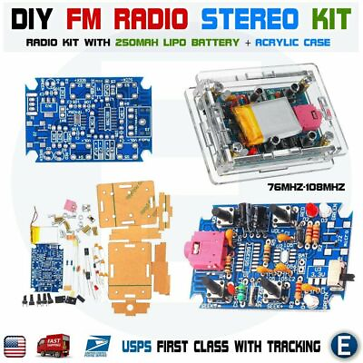 #ad DIY Stereo FM Radio KIT Electronic Module 250mah Battery Acrylic Case GS1299 $11.60
