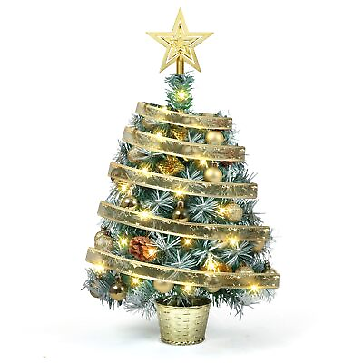 #ad Small Prelit Christmas Tree 20quot; Tabletop Mini Xmas Trees Snow Flocked Batte... $20.56