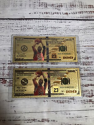 #ad 2 Michael Jordan 100 dollar 24k gold plated Foil banknote Bill Chicago Bull Case $29.99