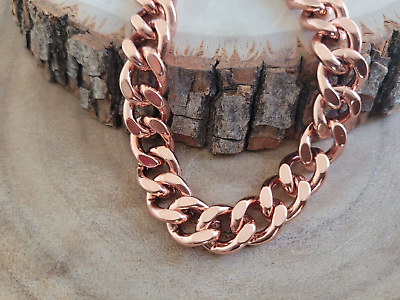 #ad Pure Solid Copper Bracelet Arthritis Cuban Chain Curb Link Rider 9.5mm Bracelet $12.95