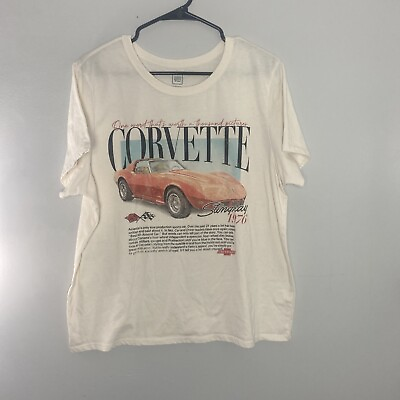 #ad Corvette Shirt Womens 2X XXL White Cropped Racing Short Sleeve Casual Top Ladies $16.80