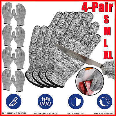 #ad 4 Pairs Cut Resistant Gloves Food Grade Level 5 Protection Safety Kitchen Gloves $14.35