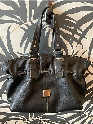 #ad Dooney Bourke Chiara Black Pebbled Leather Drawstring Shopper Handbag $50.00