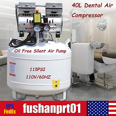 #ad 40Liter Portable Dental Air Compressor Oil Free Silent Air Pump 115PSI 110V 60HZ $304.00