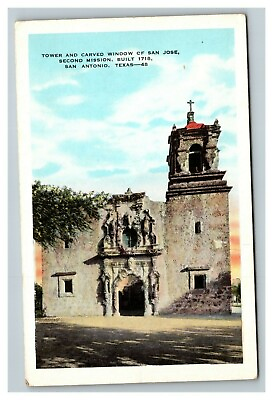 #ad Vintage 1910#x27;s Postcard Tower amp; Carved Window San Jose Mission San Antonio Texas $15.97