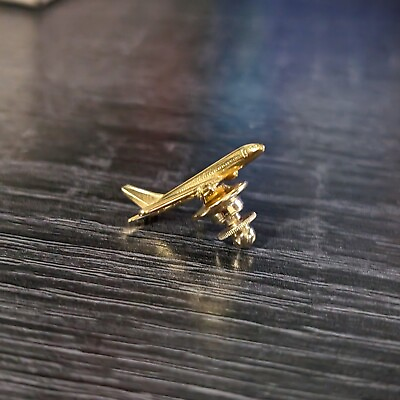 #ad Vintage Jet Airliner Aviation BOEING Plane Gold Tone Metal Tie Tack Lapel Pin $15.00