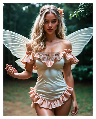 #ad GORGEOUS YOUNG SEXY FAIRY IN WHITE amp; PINK FRILLY DRESS 8X10 FANTASY PHOTO $8.49