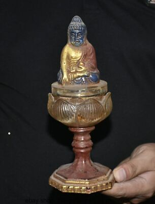 #ad 8.4 quot; Old Chinese Buddhism Crystal Seat Sakyamuni Buddha Pagoda Statue EUR 180.00