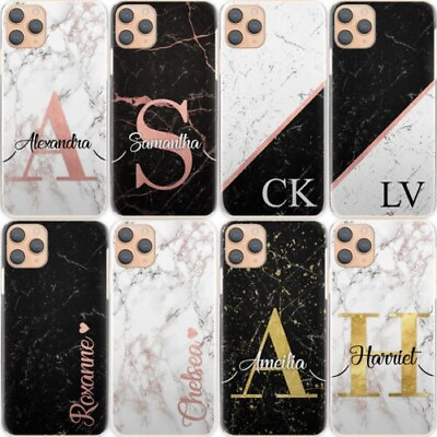 #ad Personalised Initial Phone Case;Black Marble Hard Cover For Samsung S Range $16.37