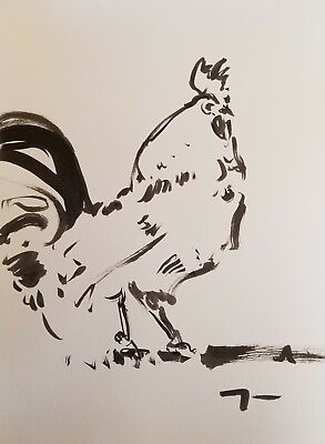 #ad JOSE TRUJILLO Modern Contemporary ABSTRACT EXPRESSIONIST INK WASH 18X24quot; Rooster $195.00