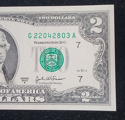 #ad 2003 A $2 TWO DOLLAR BILL Chicago quot;Gquot; UNCIRCULATED F 1938G. Our T6618 $10.00