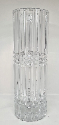 #ad Crystal Vase Heavy Cut Vertical Lines 12quot; Tall MCM $45.00