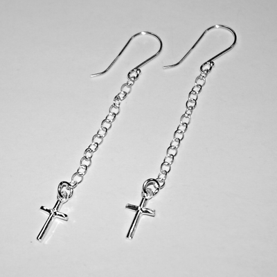#ad Solid Sterling Silver 925 Cable Chain Dangle EARRINGS with 13mm CROSS Charms $29.90