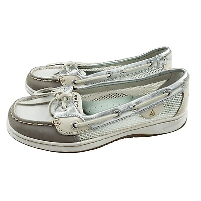 #ad Sperry Top Siders Slip On Women#x27;s 6.5M Gray Silver 9102765 Boat Shoes Leather $24.99