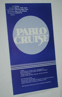 #ad 1978 Pablo Cruise concert handbill flyer ORIGINAL Cal Poly $9.99