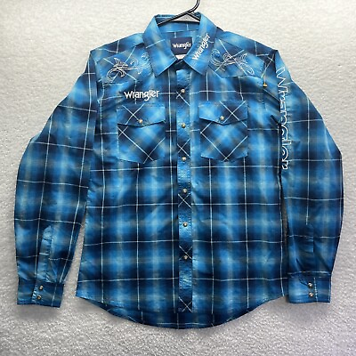 #ad Wrangler Shirt Womens XL14 16 Blue Denim Snap Long Sleeve Western Chore Active $18.88