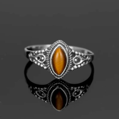 #ad 925 Sterling Silver Cabochon Tiger Eye Women 100% Genuine Fine Ring $10.45