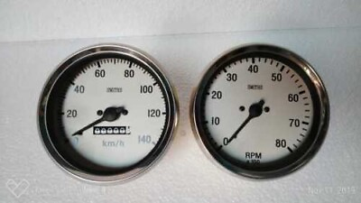 #ad Smiths Replica 100 mm Speedometer 140 kmph Tachometer both clock wise White $33.96
