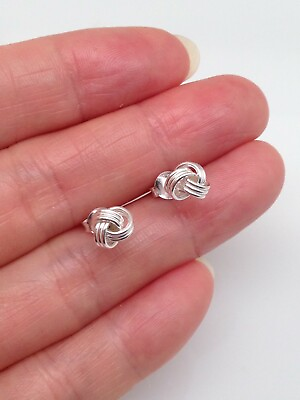 #ad 925 Sterling Silver Love Knot Stud Earrings Tiny Post Womens 6.7mm 0.26quot; $19.95