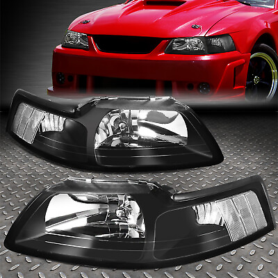 #ad FOR 99 04 FORD MUSTANG BLACK HOUSING CLEAR CORNER HEADLIGHT REPLACEMENT LAMPS $63.49