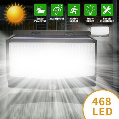 #ad 468 LED Solar Power Lights PIR Motion Sensor Outdoor Security Lamp Wall Garden $11.98