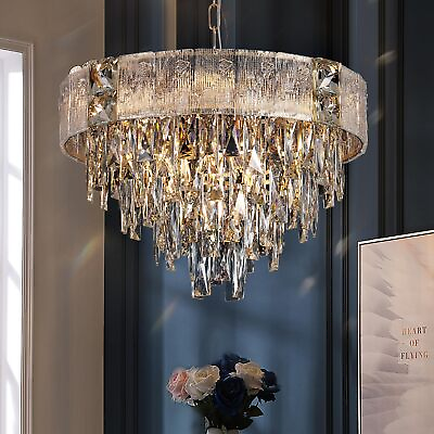 #ad Sparklelf Modern Gold Chandelier 20’’ Crystal Round Chandelier 4 Tier Luxury ... $335.53