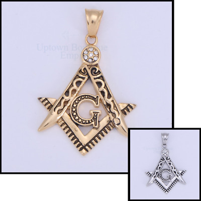 #ad Freemason Masonic Men#x27;s Stainless Steel Gold Plated Pendant*GE $13.49