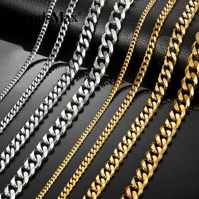 #ad 3 5 7 9 11mm Stainless Steel Silver Gold Plated Mens Cuban Curb Necklace Chain $9.49