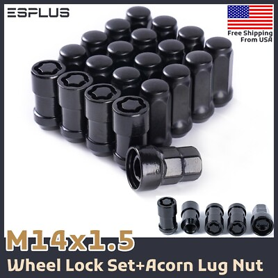 #ad 20 Black M14x1.5 Acorn Lug Nut Wheel Lock Fit Ford Lincoln Chevy Buick Tesla $31.99