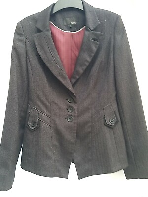 #ad Next Womans Office Tailored Jacket Size 8 Charcoal Grey long Sleeves lined plum GBP 9.99