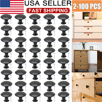 #ad Black Round Cabinet Knobs Stainless Steel Round Cabinet Pull for Drawer Cupboard $14.85