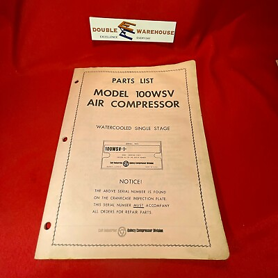 #ad 1970 Quincy Model 100WSV Air Compressor Parts List Form W100WSV RC 1 $14.99