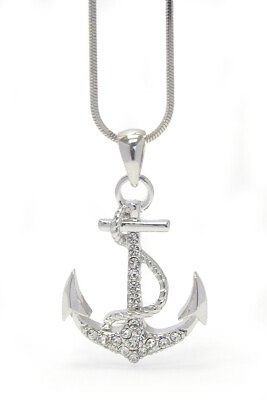 #ad Anchor Pendant Women Crystal Necklace Silver Plated New $15.27
