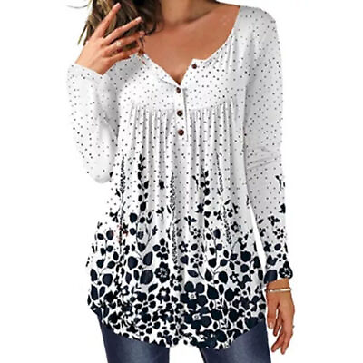 #ad Women Floral Long Sleeve Tunic Tops T Shirt Ladies Casual Loose Tee Blouse $17.79
