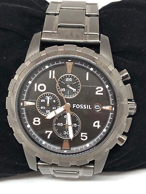 #ad Fossil FS4721 Dean Chronograph Men Smoke Grey Stainless Steel Analog Watch Bb275 $39.99