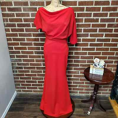 #ad Betsy Adam Red Crepe Off Shoulder Drape Cowl Neck Mermaid Gown Dress 6 NWT $125.00