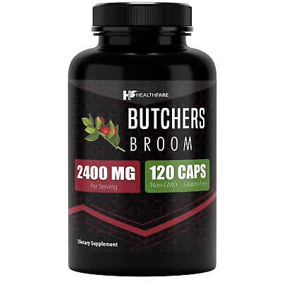 #ad Healthfare Butchers Broom Capsules 2400mg 120 Count Supports Blood $13.99