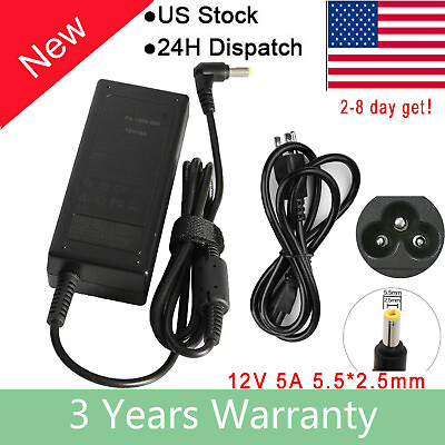 #ad 12V 5A AC DC Power Supply 5 Amp 12 Volt Adapter Charger LCD Screen 5.5*2.5mm F $10.99